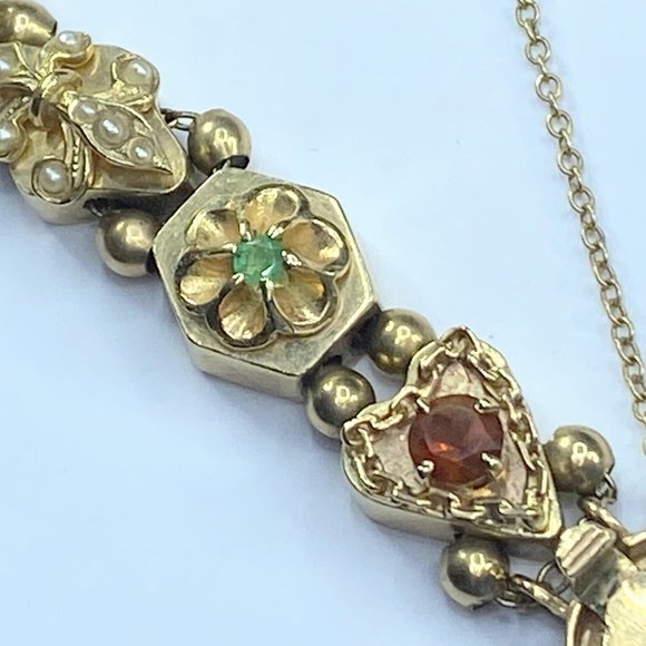 14K yellow gold gemstone sliding Charm bracelet 7" 26.4gm JR7551 - Picture 6 of 12